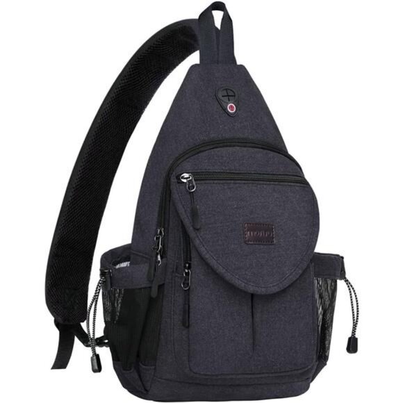 Sling Backpack,Canvas Crossbody Hiking Daypack Bag with Anti-theft Pocket - Picture 1 of 7